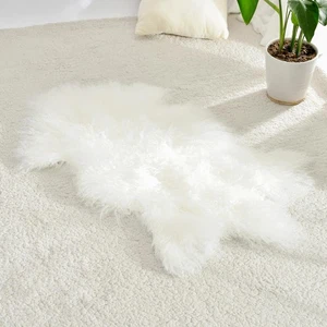 100% Genuine Sheepskin Area Rug Real Lightweight Fluffy Soft Mongolian Long W... - Picture 1 of 8