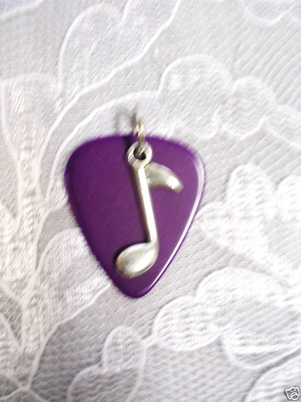 PURPLE GUITAR PICK MUSIC NOTE CHARM PENDANT NECKLACE - Image 1 of 1