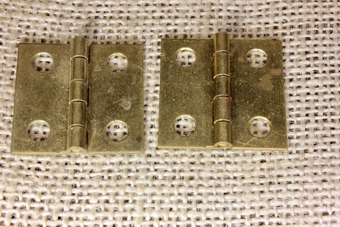 2 Old Cabinet Door Hinges Solid Brass Small Shutter NOS 1 X 1 1/16" Jewelry Box Cover