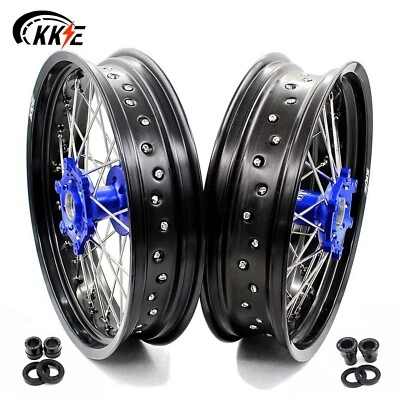 KKE 3.5/4.25 Motard Supermoto Wheels Rims Set Fit Yamaha WR250R 2008-2020 Blue - Image 1 of 4