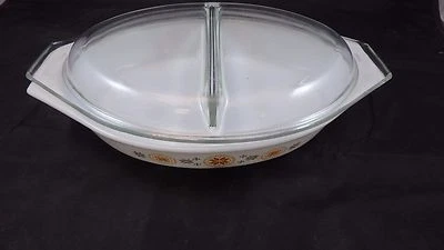 Vintage Pyrex Divisé Casserole avec Couvercle Ville Et Pays 1 1/2 Quart - Photo 1/4