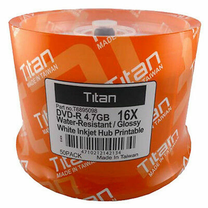 300 Titan DVD-R 16X Semi-Gloss (Glossy) Water Resistant White Inkjet Printable - Image 1 of 1