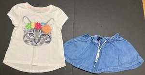 Girl's Gap Outfit Size 4-5 - Kitty Face Top w/Chambray Skirt GUC - Picture 1 of 7