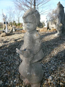 GORGEOUS GIRL W/PIGTAILS &GUARD DUCK VINTAGE CEMENT/CONCRETE GARDEN STATUE 18" - Picture 1 of 14