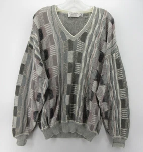 VINTAGE St Croix Sweater Men Medium Gray 3D Textured Biggie Hip Hop 80s 90s USA - Picture 1 of 9