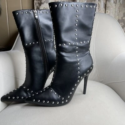 ¡Nuevo! Botas botines de aguja con tachuelas de cuero vegano para mujer altura al tobillo talla 7,5 Foto 1 de 4