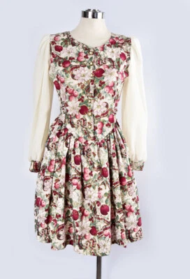 Vestido Rose COTTAGE Vintage Algodón Estampado Granada Vintage Años 80 Falda Completa Fl Foto 1 de 4