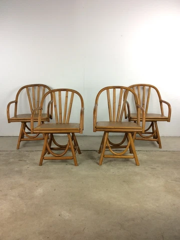 Set of 4 Vintage Rattan Swivel Chairs Cover