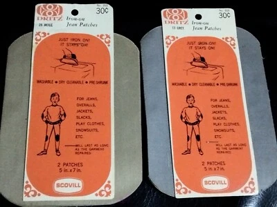 4 Vintage Dritz Scovill Iron-On Denim Jean Patches 5" x 7"- 2 Grey and 2 Beige - Image 1 of 4