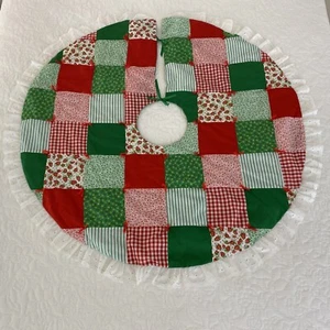 Handmade Patchwork Cotton Quilted Christmas Xmas Tree Skirt Diameter 110 cm - Picture 1 of 16