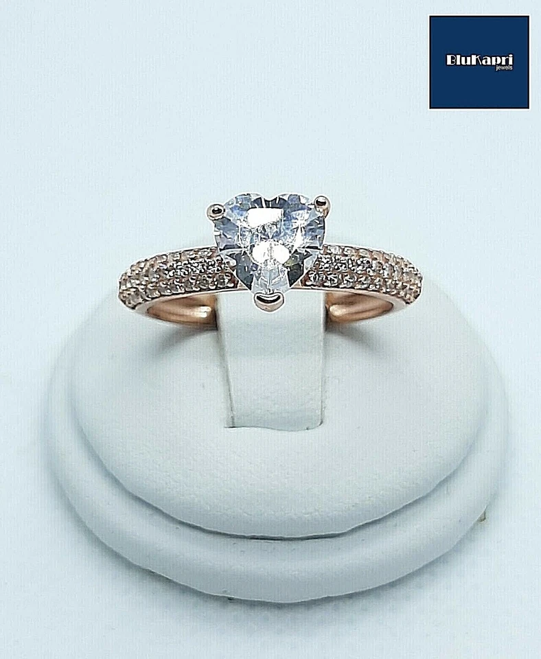 Anello Donna in Argento 925 Cuore bianco 8mm con zirconi bianchi Ramato - Immagine 1 di 4