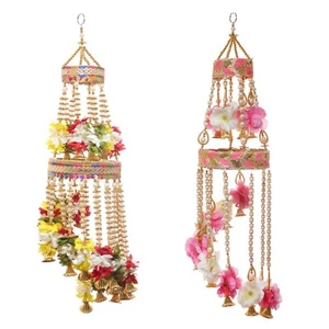 Indian Toran Jhumar Wall Door Hanging Diwali Hindu Home Decoration 2 Tier Round - Picture 1 of 19