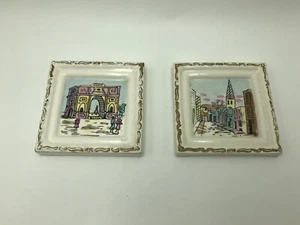 2Pc Vintage French Theme Wall Hanger Trivet Tile Ceramic 3-7/8" Square JAPAN H - Picture 1 of 6