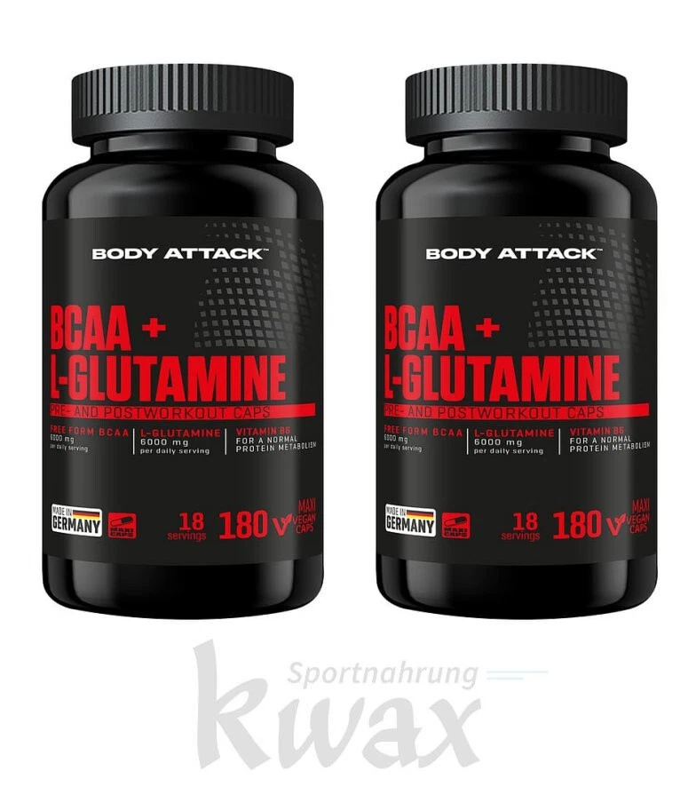 (EUR 83,57/kg) 2er-Pack - Body Attack BCAA + Glutamine 12000 - 2 x 180 Kapseln - Bild 1 von 1