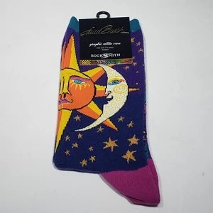 Laurel Burch Sun and Moon on Purple Womens Crew Socks SockSmith WNC2051-PRP NWT - Picture 1 of 4