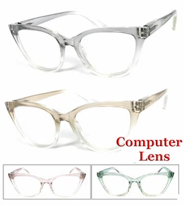 Cat Eye Computer Glasses Anti Blue Light Blocking Lens 2 Tone Frame Spring Arms - Picture 1 of 10