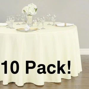 10 Pack! Ivory Round 108 Inch Tablecloth, 100% Polyester, Washable, Party Pack! - Picture 1 of 8