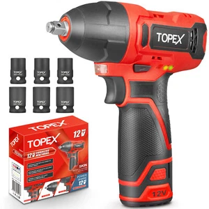 TOPEX 12V Cordless Impact Wrench with 3/8-Inch Chuck,Torque Max 120 N.m, 6 Socks - Picture 1 of 14