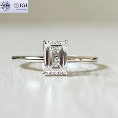 IGI F VS1 1.50Ct Emerald Lab Grown Diamond Engagement Ring Solid 14K White Gold - Imagem 1 de 4