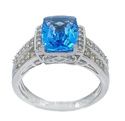 ANILLO LE VIAN NATURAL 2.0 quilates topacio azul y diamantes oro blanco 14k Foto 1 de 4