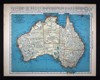 1937 McNally Map Australia Sydney Melbourne Adelaide Brisbane Alice Springs - Image 1 of 4