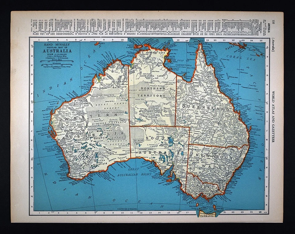 1937 McNally Map Australia Sydney Melbourne Adelaide Brisbane Alice Springs - Image 1 of 4