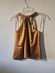 MICHAEL Michael Kors Women's Sz M Silky Gold Sleeveless Halter Blouse NWT - Picture 1 of 6