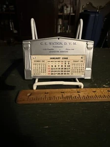 Vintage 1948 CE Watson DVM Veterinarian Metal Desk Calendar UNUSED Phone 666 - Picture 1 of 4
