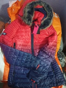 SUPERDRY POWER FADE FUR WINTER JACKET RED INK NEW RRP£124.99 MEDIUM SIZE WOMENS - Picture 1 of 5