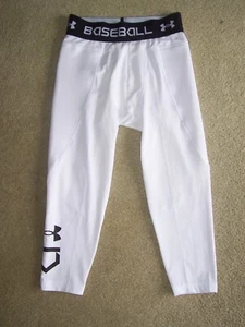 Boys YMD 10 - 12 Under Armour Utility Pro Heat Gear 3/4 White Slider Leggings - Picture 1 of 2