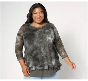 LOGO By Lori Goldstein Fine Lace 3/4 Sleeve Top And Tank Set Size S Raven Grey - Picture 1 of 13