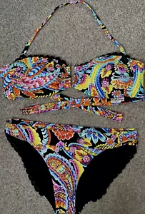 Sz Medium Luli Fama 2 Piece Bikini Set Bottom Halter Bandeau Top Moon NIghts - Picture 1 of 18