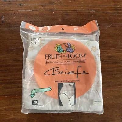 New VTG 90s FRUIT OF THE LOOM Briefs Granny Panties Size 7 Print 3 PAIR - Image 1 of 3