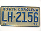 1972 North Carolina Nc License Plate Tag, All Original Vintage, Nice