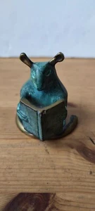 Vintage Bronze Paperweight - Mouse Reading Book - Desk Decor Prop - Picture 1 of 13