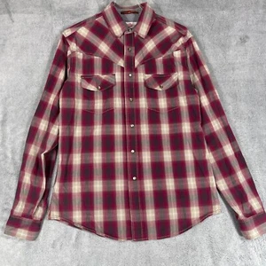 Christian Audigier Western Shirt Mens Medium Red Plaid Cotton Pearl Snap - Picture 1 of 12