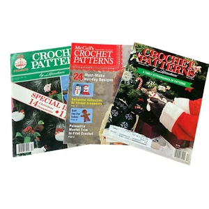Lot 3 Vintage Crochet Magazines Leaflets Christmas Ornaments Gloves Patterns - Picture 1 of 2