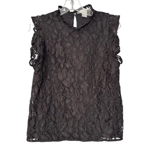 H&M Womens Sleeveless Lace High-Neck Ruffle Tank Top Black Goth Victorian S - Picture 1 of 10