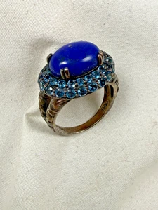 Ring Sterling Silver 925 CID Clyde Duneier Lapis Lazuli & Crystal Sz 9 - Picture 1 of 8