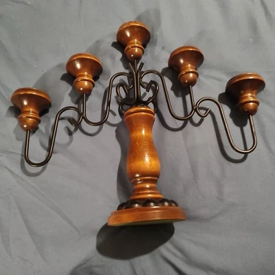 Винтажный конический подсвечник из кованого железа и дерева с 5 рычагами дисплей канделябров б/у в отличном состоянии  - Изображение 1 из 4