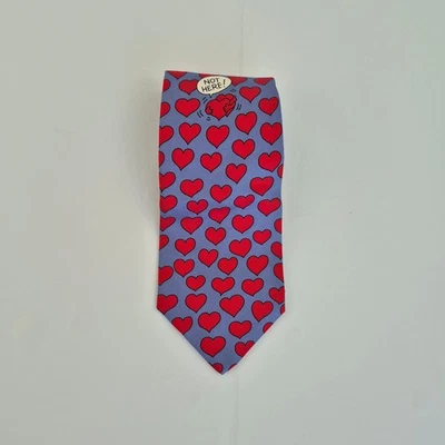 Cravatta TIE RACK novità blu rosso uomo 100% seta motivo cuore - Immagine 1 di 4