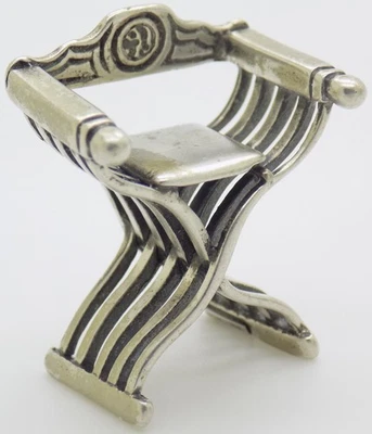 Винтажный итальянский ручной работы подлинное серебро 800 Savonarola стул кукольный домик миниатюра - Изображение 1 из 4