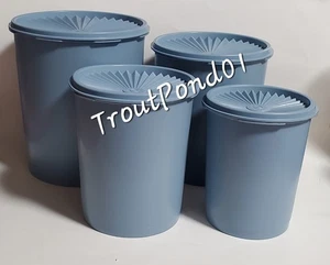 Vintage Tupperware Servalier Canister Set 4 Decorator Canisters Country Blue NOS - Picture 1 of 23