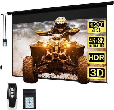 120" Motorized Projector Screen Electric Diagonal Automatic Projection 4:3 HD Mo - Image 1 of 4