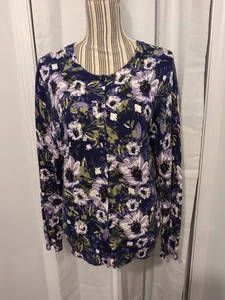 Cárdigan suéter grande floral púrpura de algodón Talbots para mujer - Imagen 1 de 9