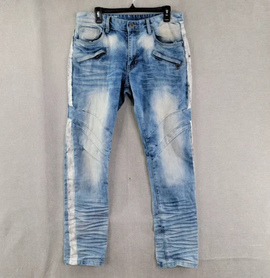 Pantalones de mezclilla Smoke Rise para hombre 34x32 calce ceñido desgastados pilas de panales rayas de pintura Foto 1 de 4