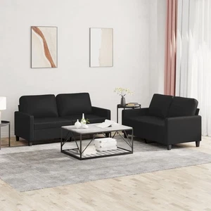 2 Piece Sofa Set with Cushions Black Faux Leather Modern Living Room Furni 01408 - Picture 1 of 7