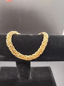 Moda 18k Yellow Gold Over Bronze Flat Byzantine Link 7.5" Bracelet BEC422Y-75 - Picture 1 of 9