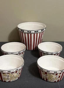 TABLETOPS GALLERY Popcorn 101 Popcorn Ceramic Bowls Large 5 Piece Set - Nice - Picture 1 of 9