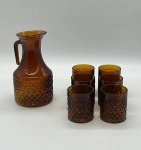 SERVICE A ORANGEADE EN VERRE AMBRE VERONA CARVER MILANO ITALY 6 VERRES + CARAFE - Imagen 1 de 5